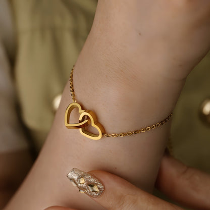 Engravable Double Heart Necklace, Bracelet, Anklet - Stainless Steel Valentine's Day Jewelry Gift