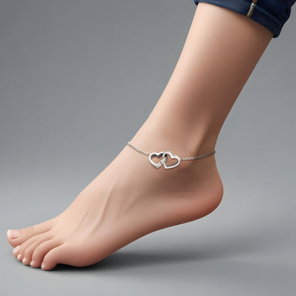 Engravable Double Heart Necklace, Bracelet, Anklet - Stainless Steel Valentine's Day Jewelry Gift