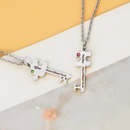 Diamond-Cut Key Pendant Necklace - Custom Engraved Stainless Steel Jewelry, A Gift for Her