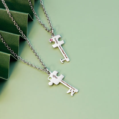 Diamond-Cut Key Pendant Necklace - Custom Engraved Stainless Steel Jewelry, A Gift for Her