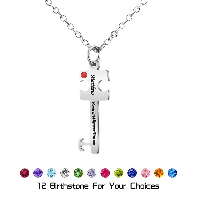 Diamond-Cut Key Pendant Necklace - Custom Engraved Stainless Steel Jewelry, A Gift for Her