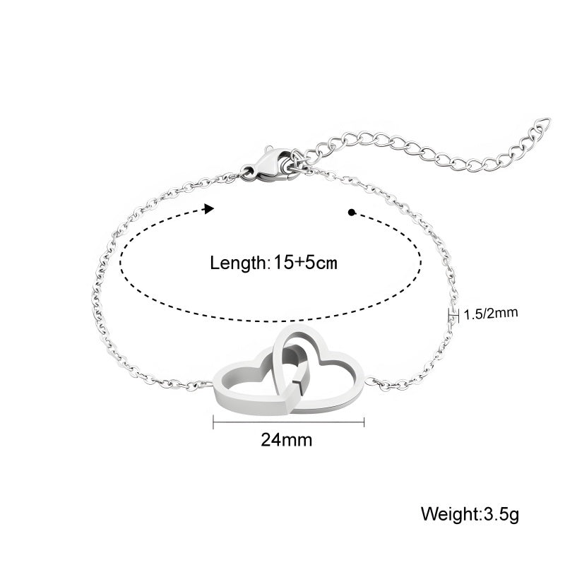 Engravable Double Heart Necklace, Bracelet, Anklet - Stainless Steel Valentine's Day Jewelry Gift