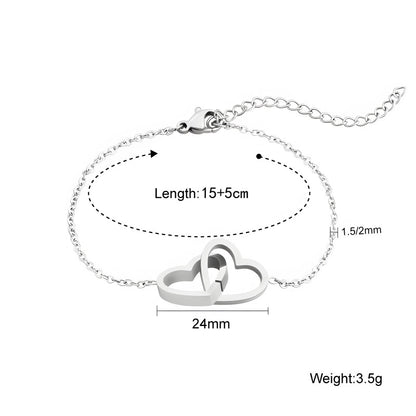 Engravable Double Heart Necklace, Bracelet, Anklet - Stainless Steel Valentine's Day Jewelry Gift