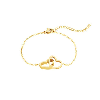 Engravable Double Heart Necklace, Bracelet, Anklet - Stainless Steel Valentine's Day Jewelry Gift