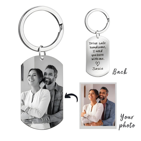 Custom Double-Sided Photo Keychain - Personalized Couple Gift with Engraving, Romantic Anniversary Present