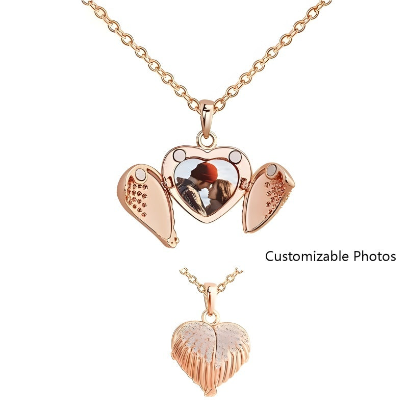 Heart-Shaped Photo Pendant Jewelry Set - Diamond-Cut Pendant with Engravable Bracelet