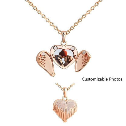 Heart-Shaped Photo Pendant Jewelry Set - Diamond-Cut Pendant with Engravable Bracelet