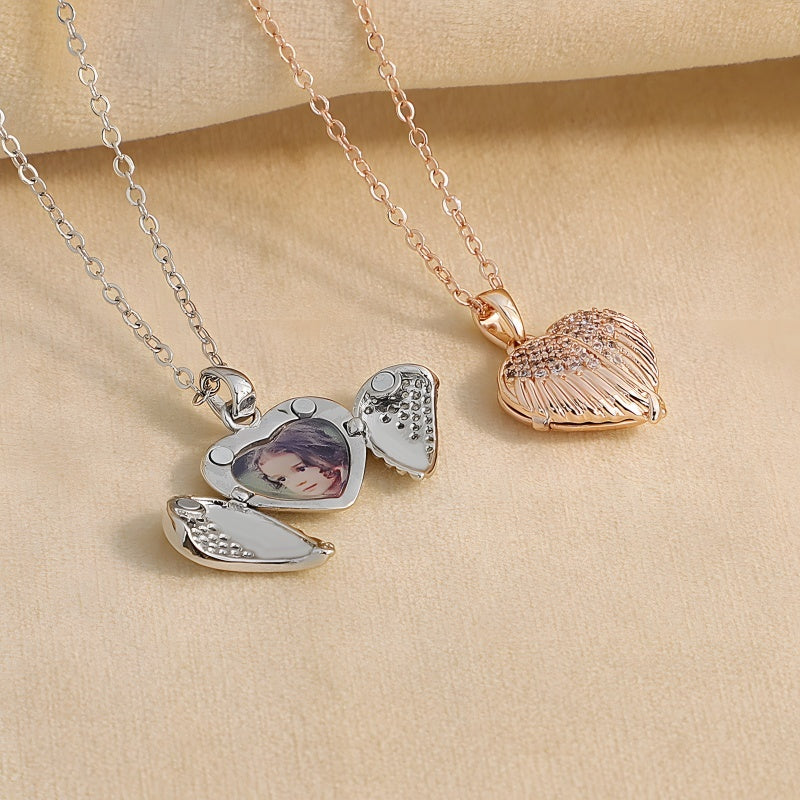 Heart-Shaped Photo Pendant Jewelry Set - Diamond-Cut Pendant with Engravable Bracelet