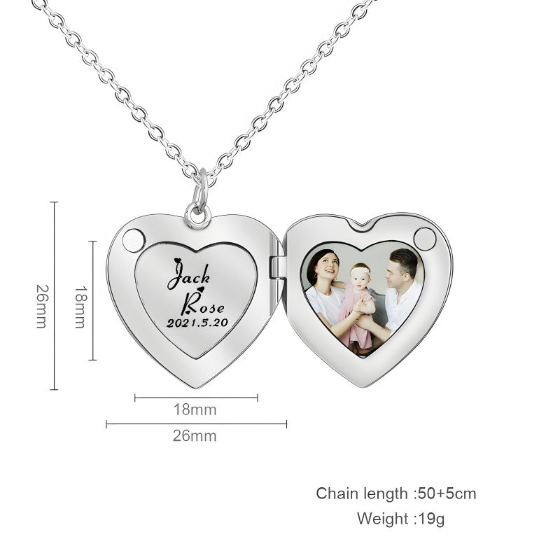 Heart Photo Locket Necklace - Custom Engraved Valentine's Gift with Color Print