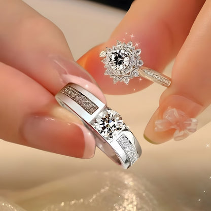 Heirloom Heart Couple Rings - 925 Sterling Silver (Hand-Distressed Finish, Zirconia Accent Vintage Jewelry)