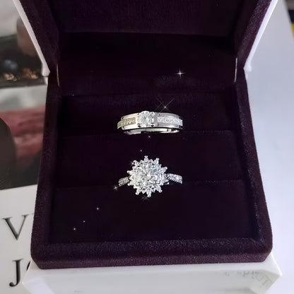 Heirloom Heart Couple Rings - 925 Sterling Silver (Hand-Distressed Finish, Zirconia Accent Vintage Jewelry)