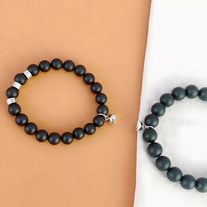 His & Hers Obsidian Bracelets - Magnetic Clasp & Protective Stone (Relationship Keepsake)