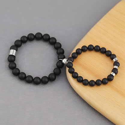 His & Hers Obsidian Bracelets - Magnetic Clasp & Protective Stone (Relationship Keepsake)