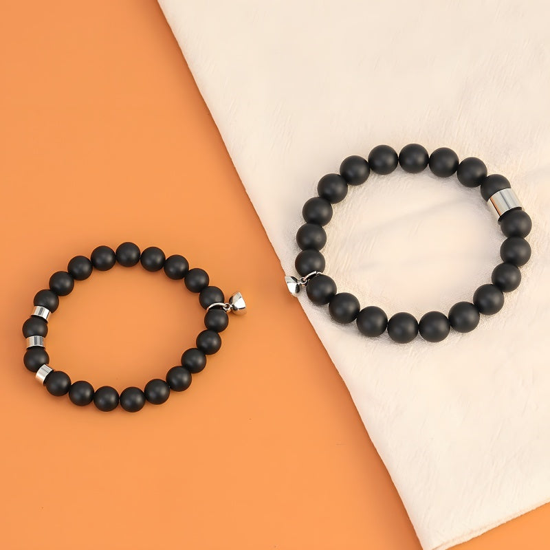 His & Hers Obsidian Bracelets - Magnetic Clasp & Protective Stone (Relationship Keepsake)