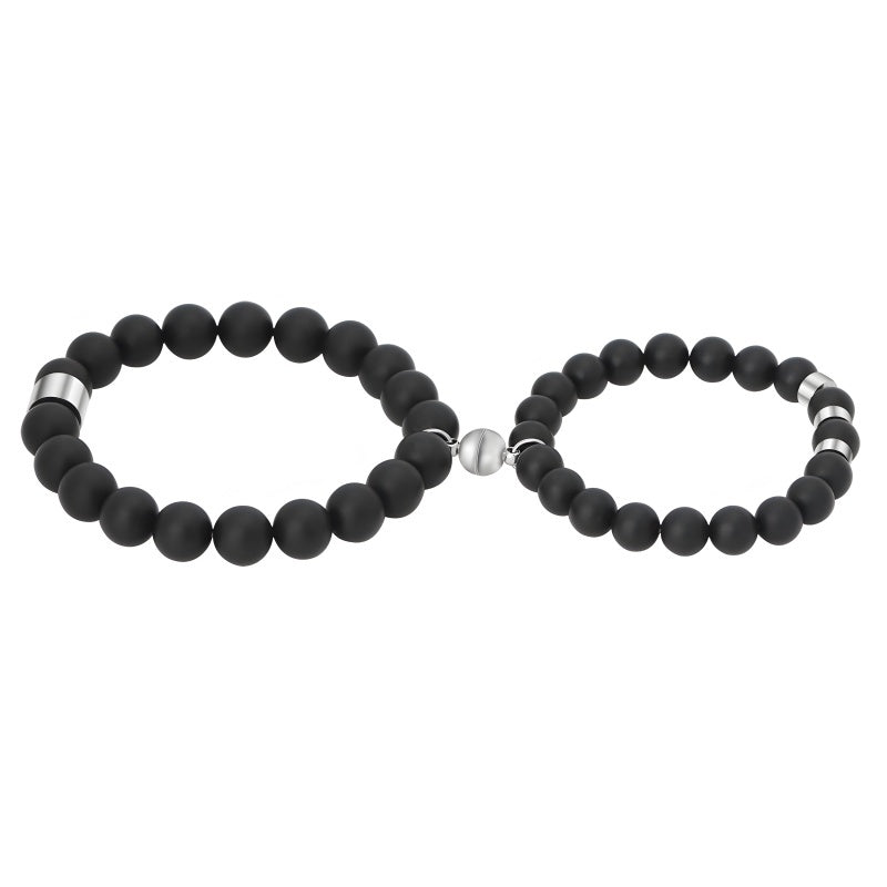 His & Hers Obsidian Bracelets - Magnetic Clasp & Protective Stone (Relationship Keepsake)
