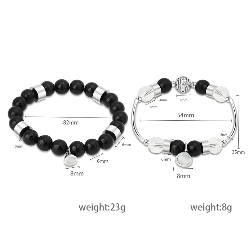 His & Hers Obsidian Bracelets - Magnetic Clasp & Protective Stone (Relationship Keepsake)
