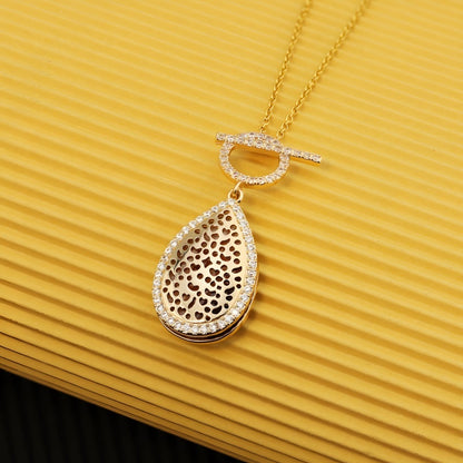 Hollow Teardrop Locket Necklace - Gold Plated Photo Pendant Women's Jewelry Gift