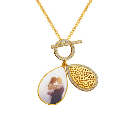 Hollow Teardrop Locket Necklace - Gold Plated Photo Pendant Women's Jewelry Gift