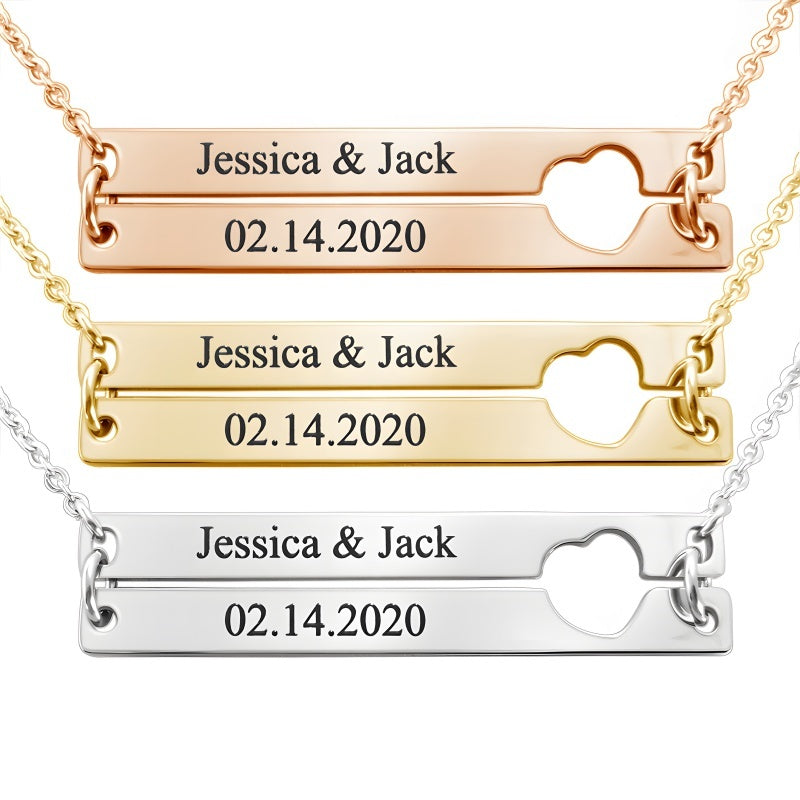 Laser Cut LOVE Pendant Necklace - Engravable Stainless Steel Couple Jewelry Gift Set