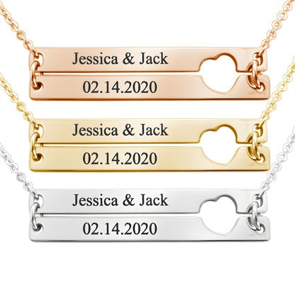 Laser Cut LOVE Pendant Necklace - Engravable Stainless Steel Couple Jewelry Gift Set