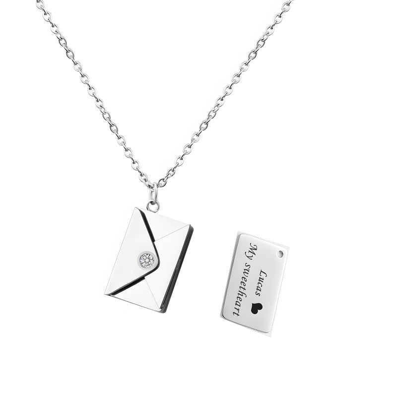 Personalized Love Letter Necklace - Engravable Envelope Pendant Romantic Gift