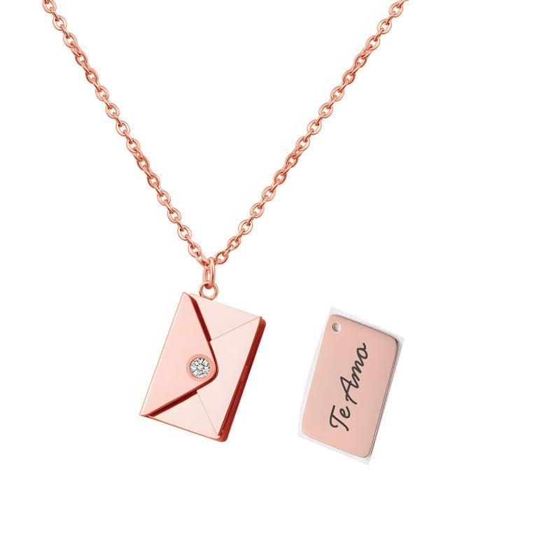 Personalized Love Letter Necklace - Engravable Envelope Pendant Romantic Gift