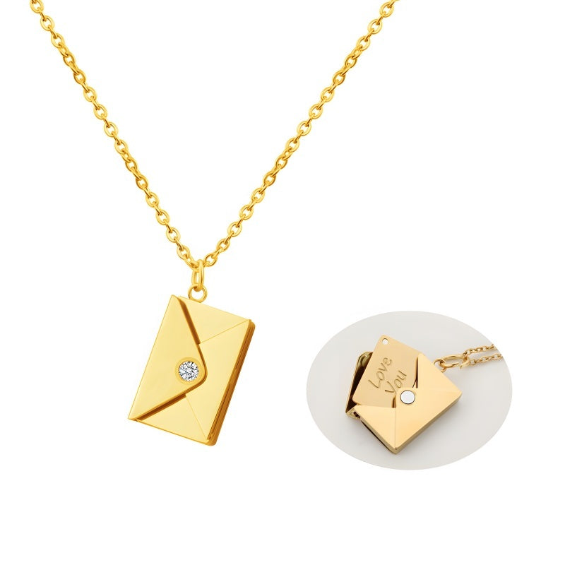 Personalized Love Letter Necklace - Engravable Envelope Pendant Romantic Gift