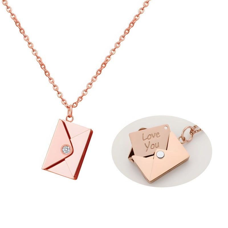 Personalized Love Letter Necklace - Engravable Envelope Pendant Romantic Gift