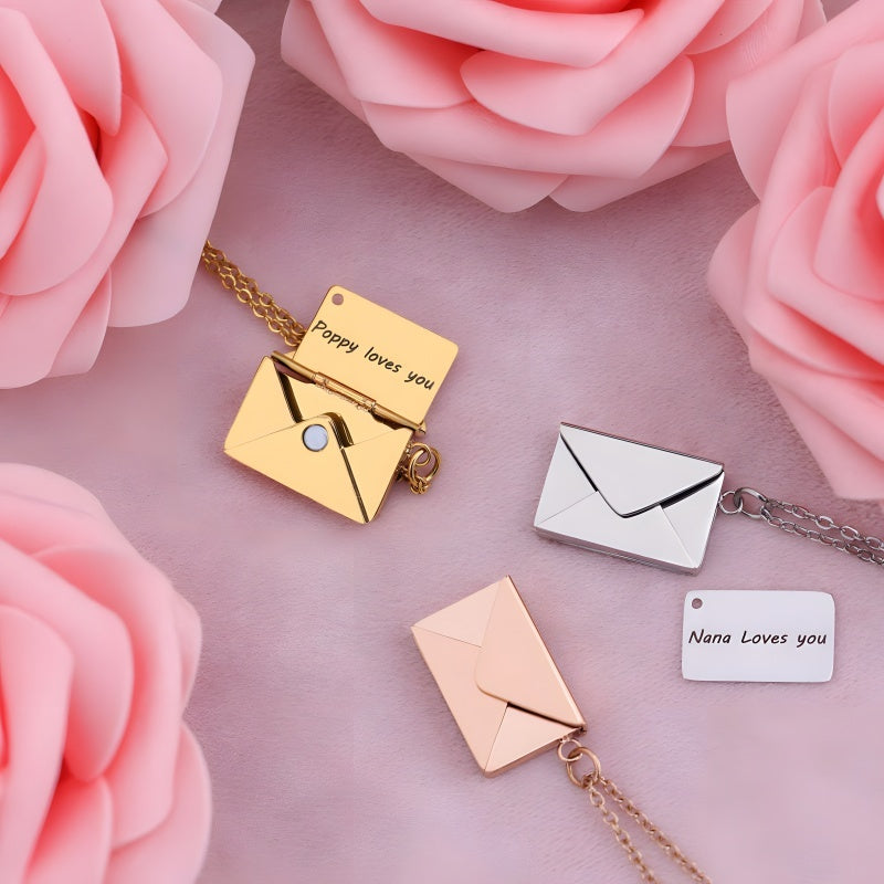 Personalized Love Letter Necklace - Engravable Envelope Pendant Romantic Gift