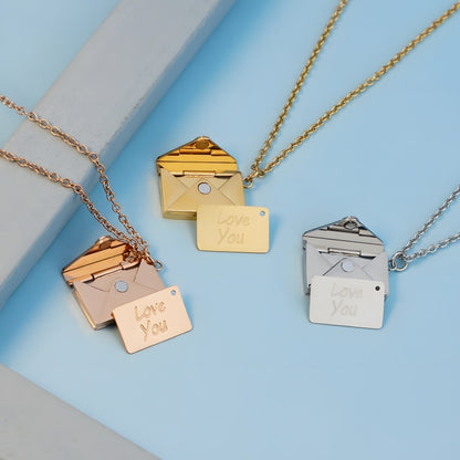 Personalized Love Letter Necklace - Engravable Envelope Pendant Romantic Gift