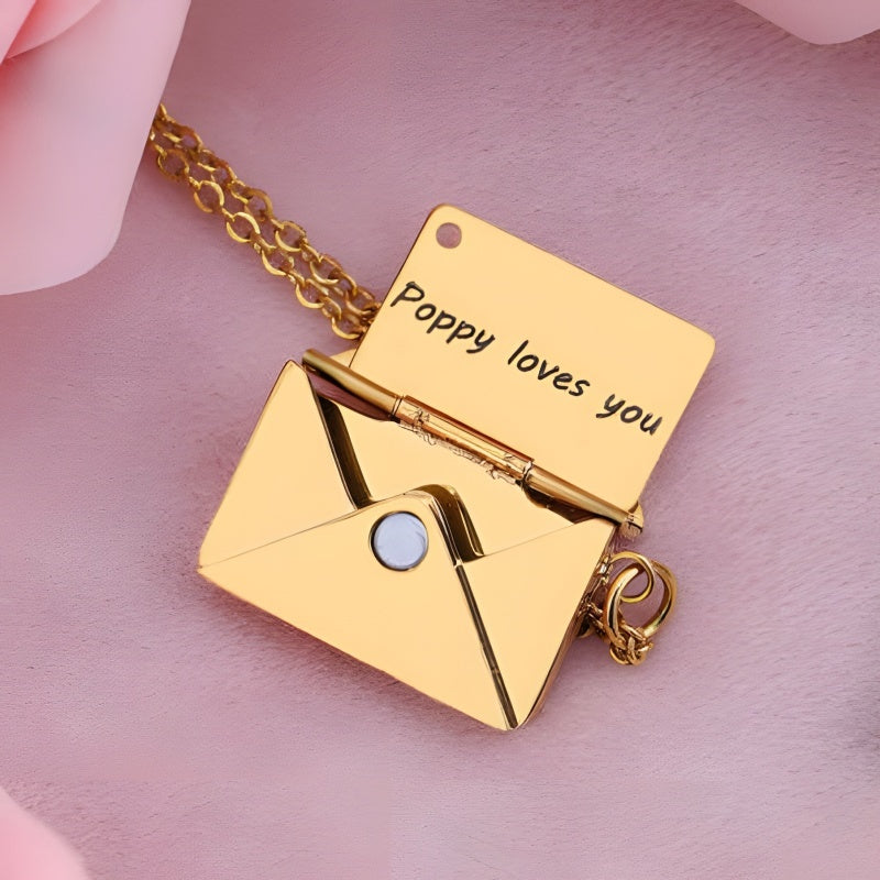 Personalized Love Letter Necklace - Engravable Envelope Pendant Romantic Gift