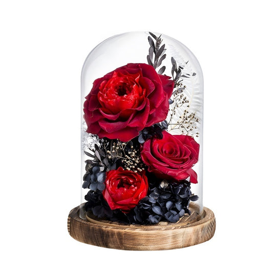 Luxury Eternal Rose DIY Kit - Glass Dome Flower Arrangement with Gold Leaves