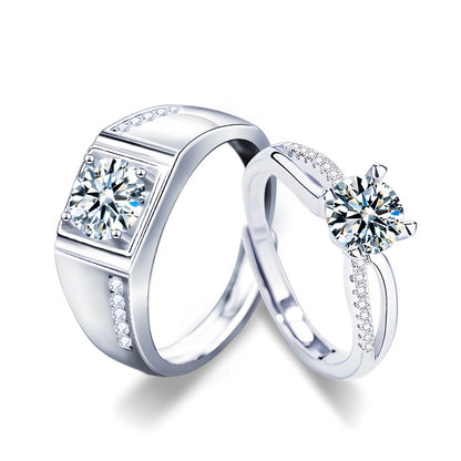 Luxury Faceted Couple Rings - 925 Sterling Silver Adjustable Bezel-Set Bands