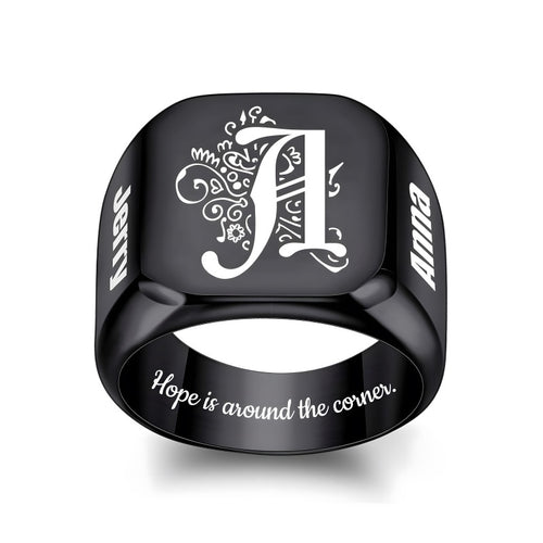 Custom-made stainless steel men's rings with engraving and design for Valentine's Day gifts.