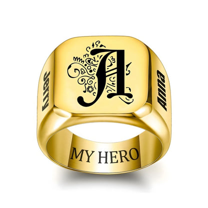 Custom-made stainless steel men's rings with engraving and design for Valentine's Day gifts.