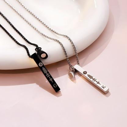 Magnetic Heart Couple Necklace Set - Engravable 3D Bar Code Pendant Love Jewelry