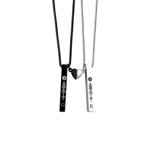 Magnetic Heart Couple Necklace Set - Engravable 3D Bar Code Pendant Love Jewelry