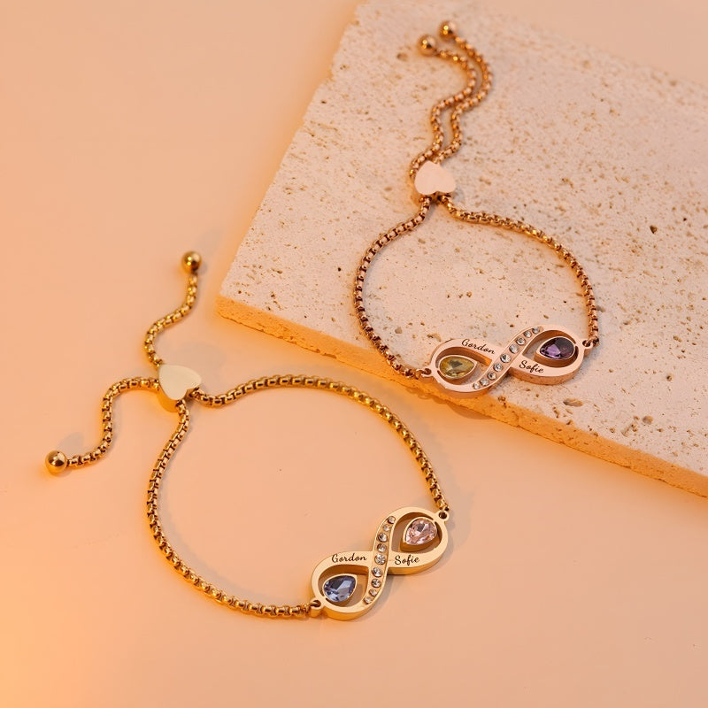 Matching His & Hers Birthstone Bracelets - Adjustable Infinity Design | Custom Couple's Gift