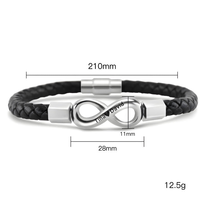 Infinity Symbol Men's Braided Leather Bracelet - Free Custom Engraving