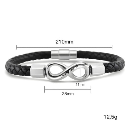 Infinity Symbol Men's Braided Leather Bracelet - Free Custom Engraving