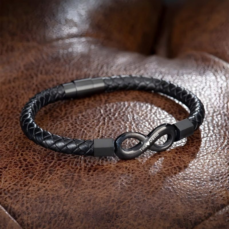 Infinity Symbol Men's Braided Leather Bracelet - Free Custom Engraving