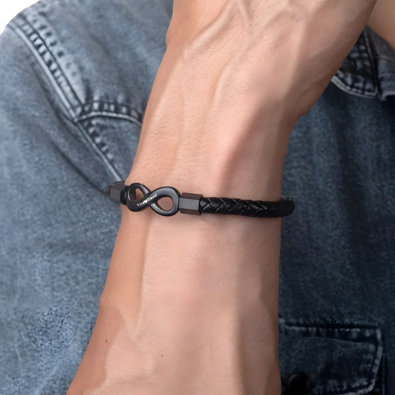Infinity Symbol Men's Braided Leather Bracelet - Free Custom Engraving