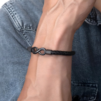 Infinity Symbol Men's Braided Leather Bracelet - Free Custom Engraving