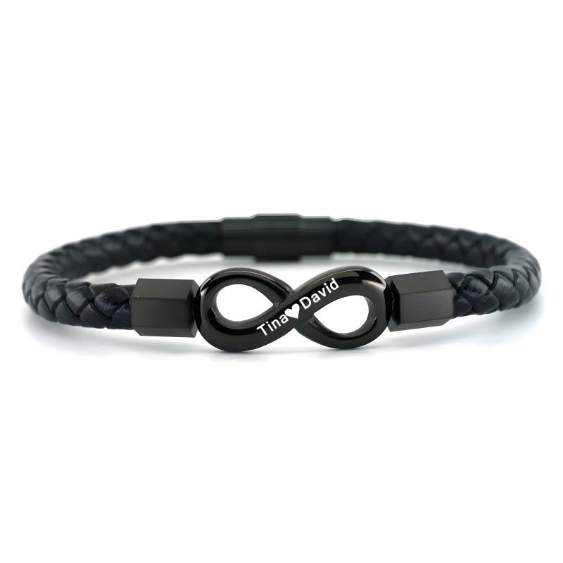 Infinity Symbol Men's Braided Leather Bracelet - Free Custom Engraving