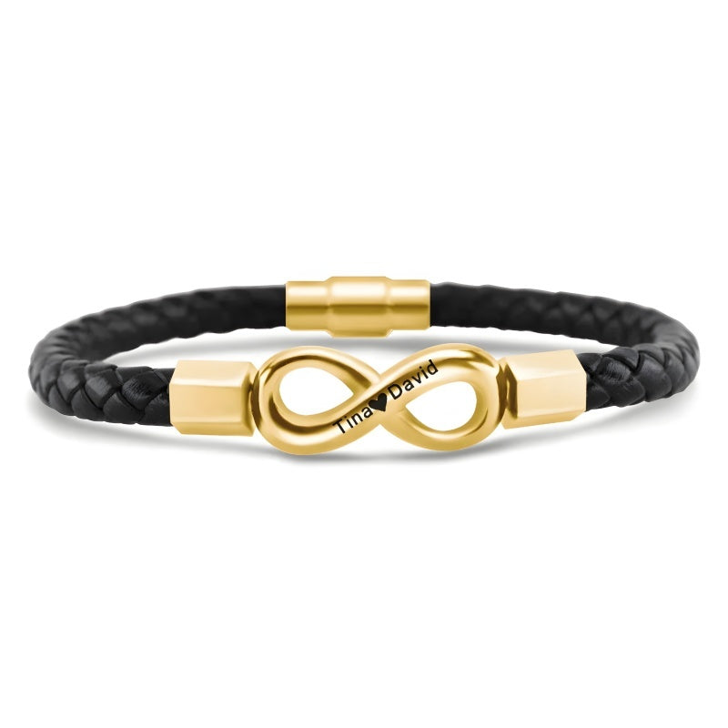 Infinity Symbol Men's Braided Leather Bracelet - Free Custom Engraving