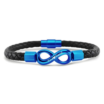 Infinity Symbol Men's Braided Leather Bracelet - Free Custom Engraving