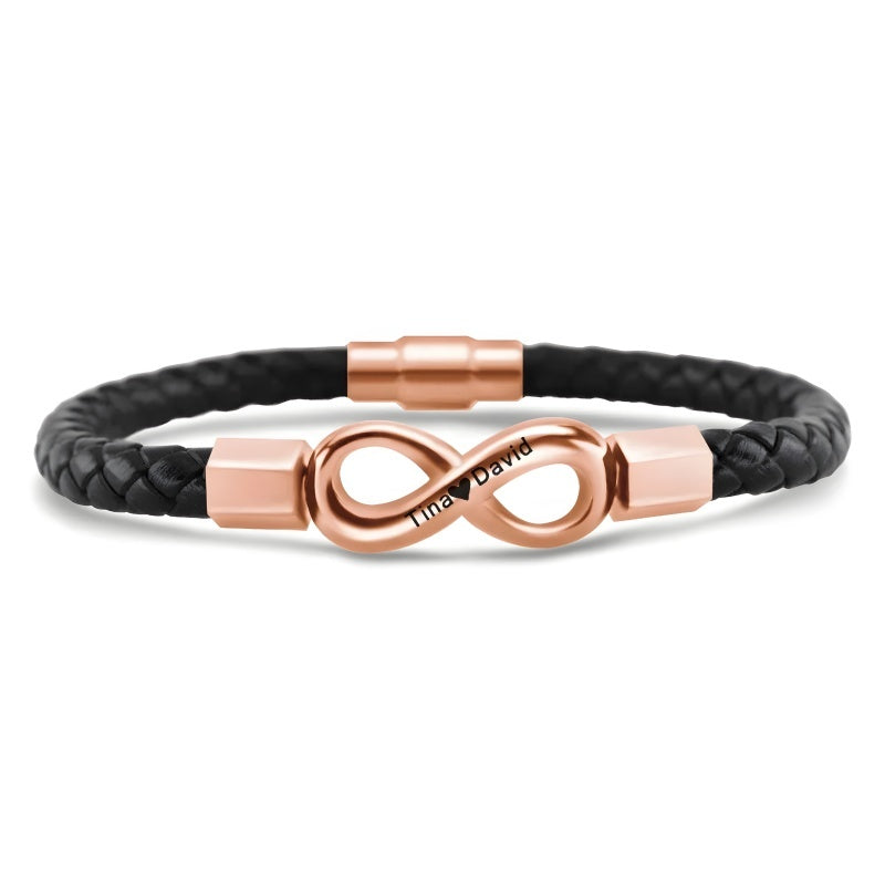 Infinity Symbol Men's Braided Leather Bracelet - Free Custom Engraving
