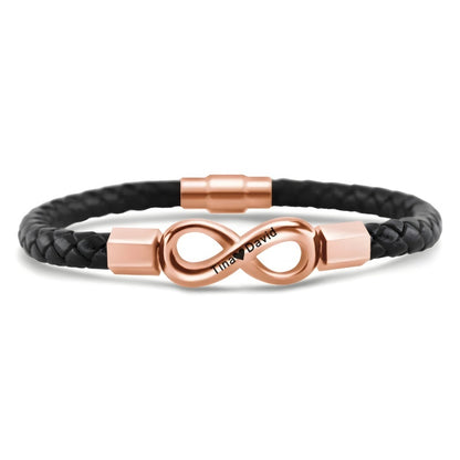 Infinity Symbol Men's Braided Leather Bracelet - Free Custom Engraving