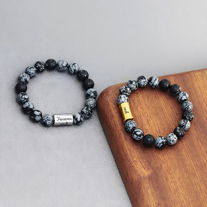 Men's Healing Stone Bracelet - Custom Letter Beads & Black Obsidian (Boyfriend Gift)