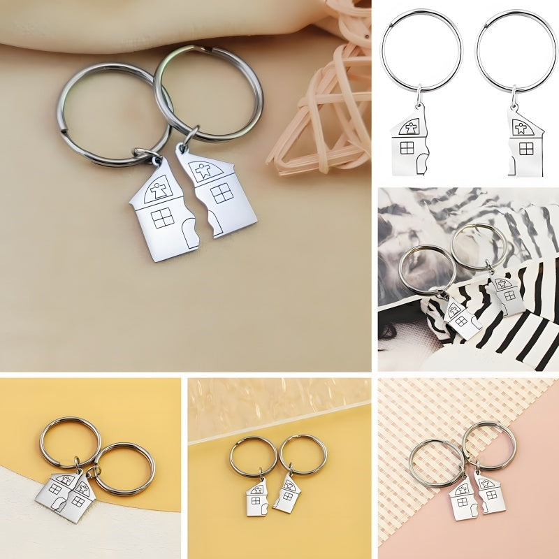 New house-shaped keychain - Personalized engraving gift for couples